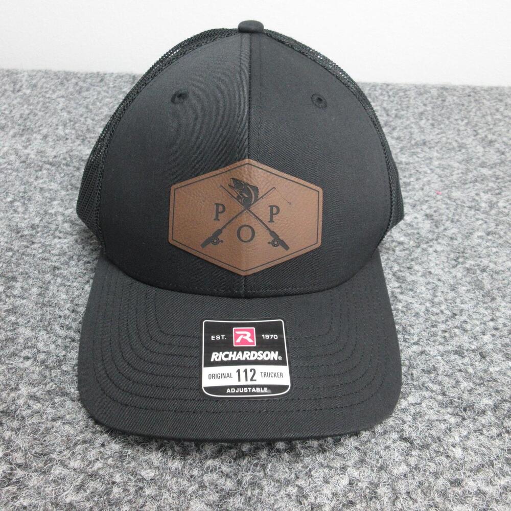 Richardson Hat Cap Snap Back Black Trucker Mesh Leather Patch Mens 112 Brown